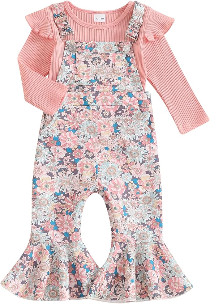 Toddler Baby Girl Fall Clothes Floral Print Overalls