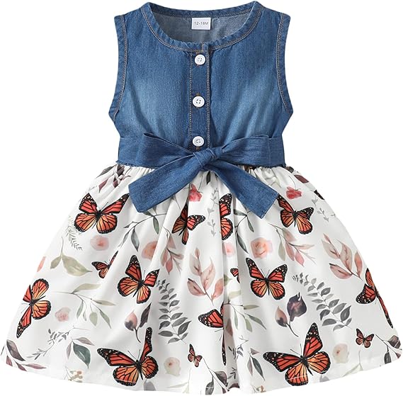 Baby Girl Dress Toddler Girl Summer Clothes Infant Sleeveless Dress Denim  Flower Sundress Cute Dresses for Girl