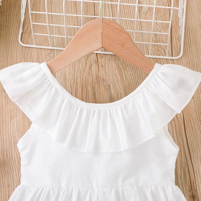 Toddler Baby Girls White Dress Beach Party Dresses Cotton Linen Casual  Overall Outfits Onepiece